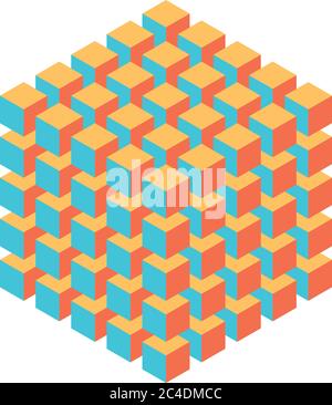 Geometric cube of smaller isometric cubes. Abstract design element. Science or construction concept. 3D vector object. Stock Vector
