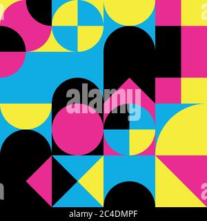 Abstract geometric retro design. Vector seamless pattern in CMYK colors. Stock Vector