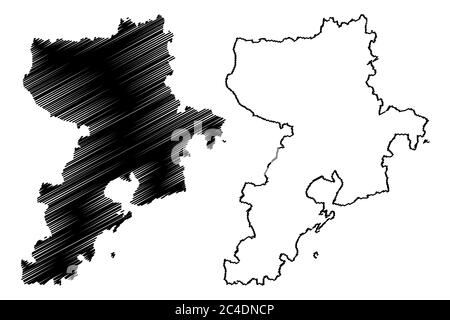 Qingdao City (People's Republic of China, Shandong Province) map vector ...