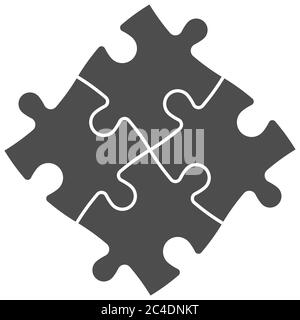 Solved jigsaw puzzle of four grey pieces. Team cooperation, teamwork or solution business theme. Simple flat vector illustration on white background. Stock Vector