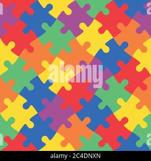 Multicolored jigsaw puzzle in diagonal arrangement. Playful and children theme. Simple flat vector illustration. Stock Vector