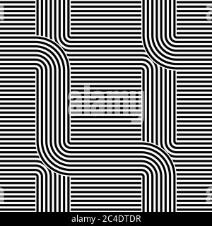Striped abstract seamless pattern background tile. Black and white retro stripy vector illustration. Textile fabric design element. Stock Vector