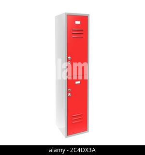 Red metal locker. Two level compartment Stock Photo