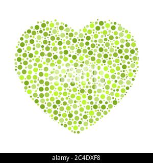 Heart mosaic of green dots in various sizes and shades. Vector illustration on white background. Stock Vector