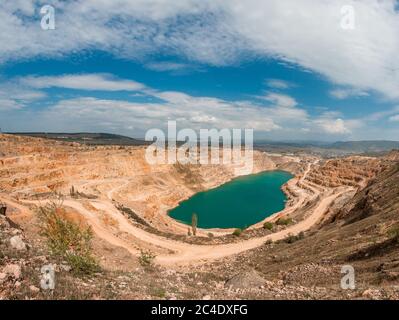 A flooded sand pit with turquoise water. View from high altitude Stock ...