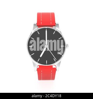 Watch with red bracelet. Front view Stock Photo