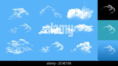 Isolated set of clouds. Fluffy white clouds isolated - can be placed on different background - solid or gradients. Real collection for any project. Stock Photo