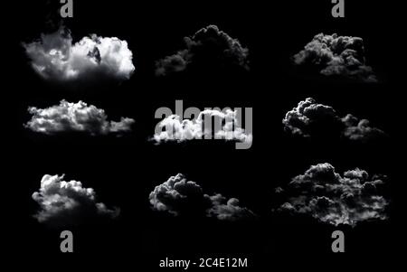 Isolated set of clouds. Fluffy white clouds isolated - can be placed on different background - solid or gradients. Real collection for any project. Stock Photo