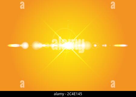 Warm sun on a yellow background. Summer. Glare. Solar rays. Stock Vector