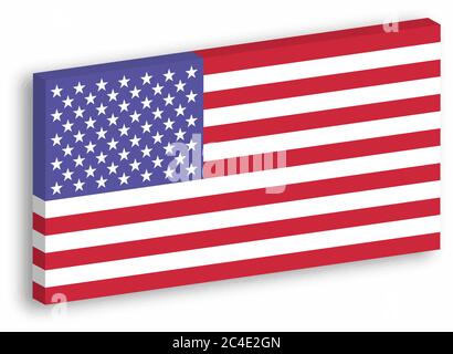 USA 3D flag hanging on the white wall withg dropped shadow. United States of America. Stock Vector