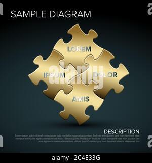 Vector golden puzzle sample multipurpose diagram schema infographic Stock Vector