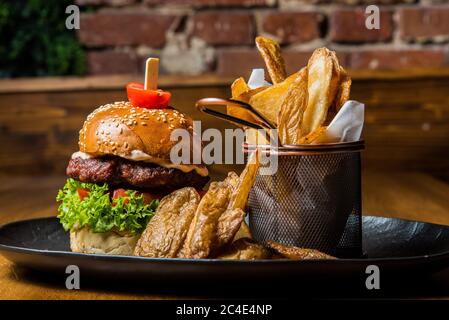 Burger and fries Stock Photo