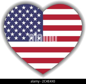 USA flag in a shape of heart. Patriotic national symblol of United States of America. Vector illustration. Stock Vector