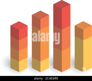 Stacked bar chart of 4 columns. 3D isometric colorful vector graph. Stock Vector
