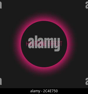 Pink halftone ring with white circle and text label in the middle. Modern abstract vector design element with backlight effect. Stock Vector