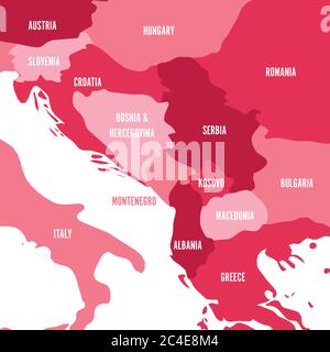 Political map of Balkans - States of Balkan Peninsula. Four shades of pink vector illustration. Stock Vector
