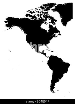 Land silhouette map of Americas, North and South America, isolated on white background. Vector illustration. Stock Vector
