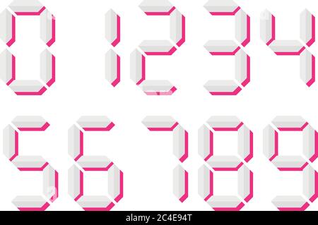 Grey 3D-like digital numbers. Seven-segment display is used in calculators, digital clocks or electronic meters. Vector illustration. Stock Vector