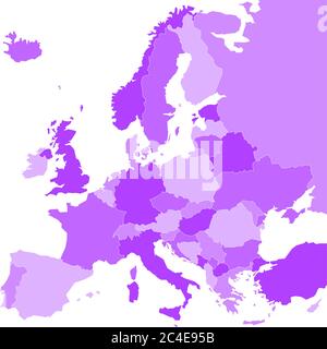 Political map of Europe in four shades of blue on white background. Vector illustration. Stock Vector