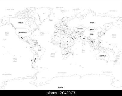 World Map Black And White Labeled