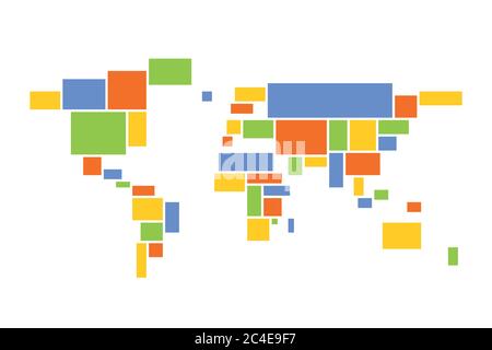 World map mosaic of multicolored rectangles. Vector illustration. Stock Vector