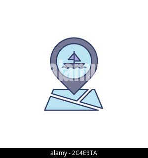 Ship and map pin icons. Port location. Location of the landing place ...