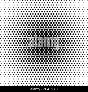 Abstract halftone gradient background circle of dots in triangular arrangement. Simple stylish modern design vector element in black and white. Stock Vector