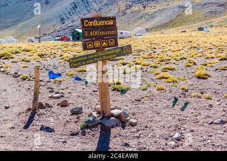 Arid landscape scene at aconcagua national park, mendoza province, argentina Stock Photo