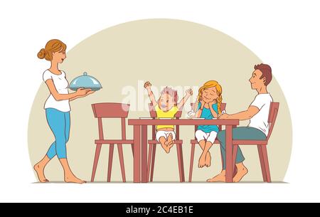 Happy Family vector illustration. Children and parents. Parenting ...