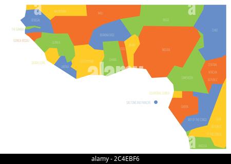 Countries of Guinea Gulf - Western Africa. Simplified and schematic political map. Vector illustration. Stock Vector