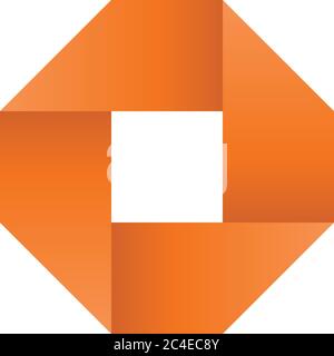 Orange infinite ribbon loop folded in a shape of square. 3D-like vector symbol. Modern icon design. Stock Vector