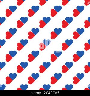 Blue and red hearts pattern on white seamless background. Stock Vector