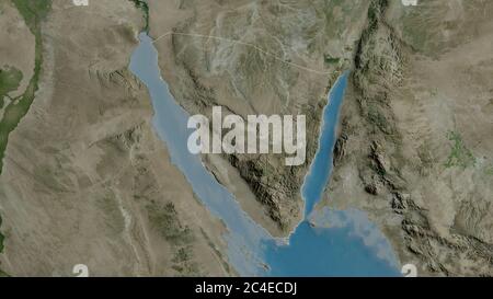 Janub Sina, governorate of Egypt. Satellite imagery. Shape outlined against its country area. 3D rendering Stock Photo