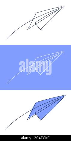 Paper plane continuous line vector illustration - airplane silhouette made with one single line art style. Stock Vector