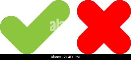 Check mark icons. Green tick and red cross. Flat vector illustration isolated on white background. Stock Vector