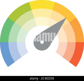 Multicolored spectrum radial gauge scale with arrow hand pointer ...