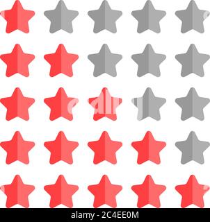 5 star rating set. Simple rounded shapes in grey and red. Stock Vector