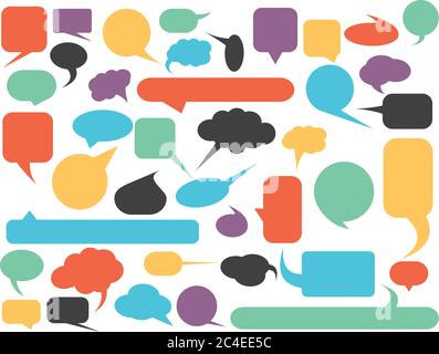 Blank empty speech bubble silhouettes set in various colors. Simple flat vector illustration. Stock Vector