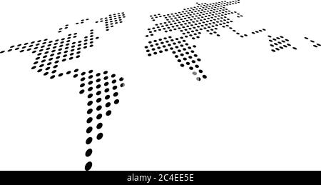 Dotted map of World. Side view distortion. Black vector dots on white background. Stock Vector