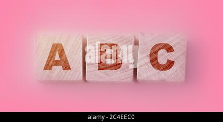 ABC letters on natural wooden blocks. Elementary school education concept Stock Photo