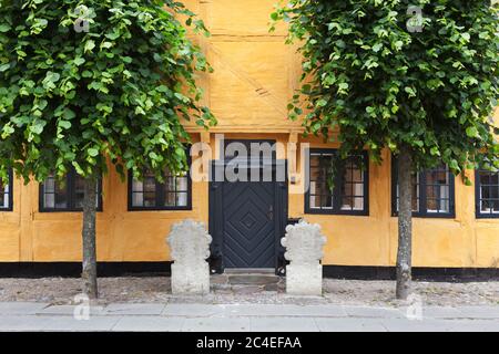 Traditional yellow painted half timbered house in the old town, Koge, Zealand, Denmark, Europe Stock Photo