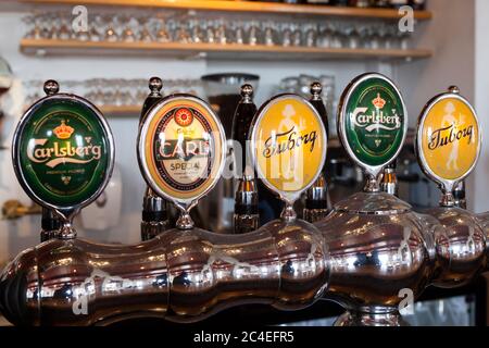 Danish beers on draught Stock Photo