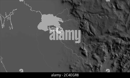 Gambela Peoples, state of Ethiopia. Grayscaled map with lakes and rivers. Shape outlined against its country area. 3D rendering Stock Photo