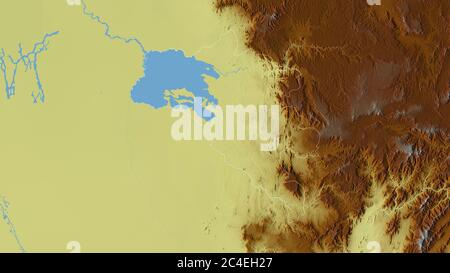 Gambela Peoples, state of Ethiopia. Colored relief with lakes and rivers. Shape outlined against its country area. 3D rendering Stock Photo