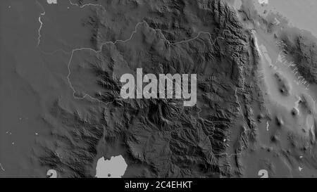 Tigray, state of Ethiopia. Grayscaled map with lakes and rivers. Shape outlined against its country area. 3D rendering Stock Photo