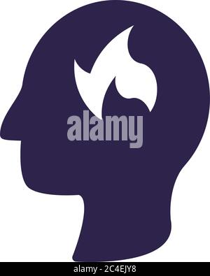 head human profile with fire flame silhouette style icon vector illustration design Stock Vector