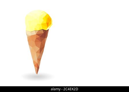 Low poly illustration of a sweet delicious yellow lemon icecream against white background.. Summer concept and empty copy space for Editor's text. Stock Photo