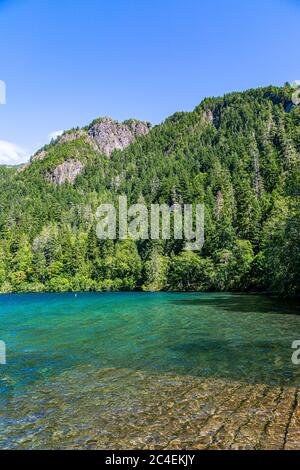 Looking out over Lake Crescent in Olympic National Park, on a sunny summers day Stock Photo