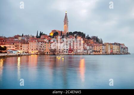 Rovinj from the sea after sunset in beautiful colors Stock Photo