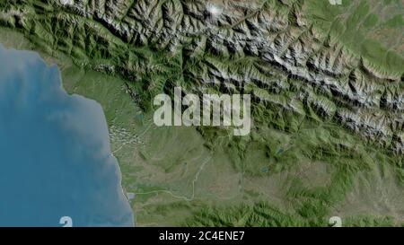 Samegrelo-Zemo Svaneti, region of Georgia. Satellite imagery. Shape outlined against its country area. 3D rendering Stock Photo